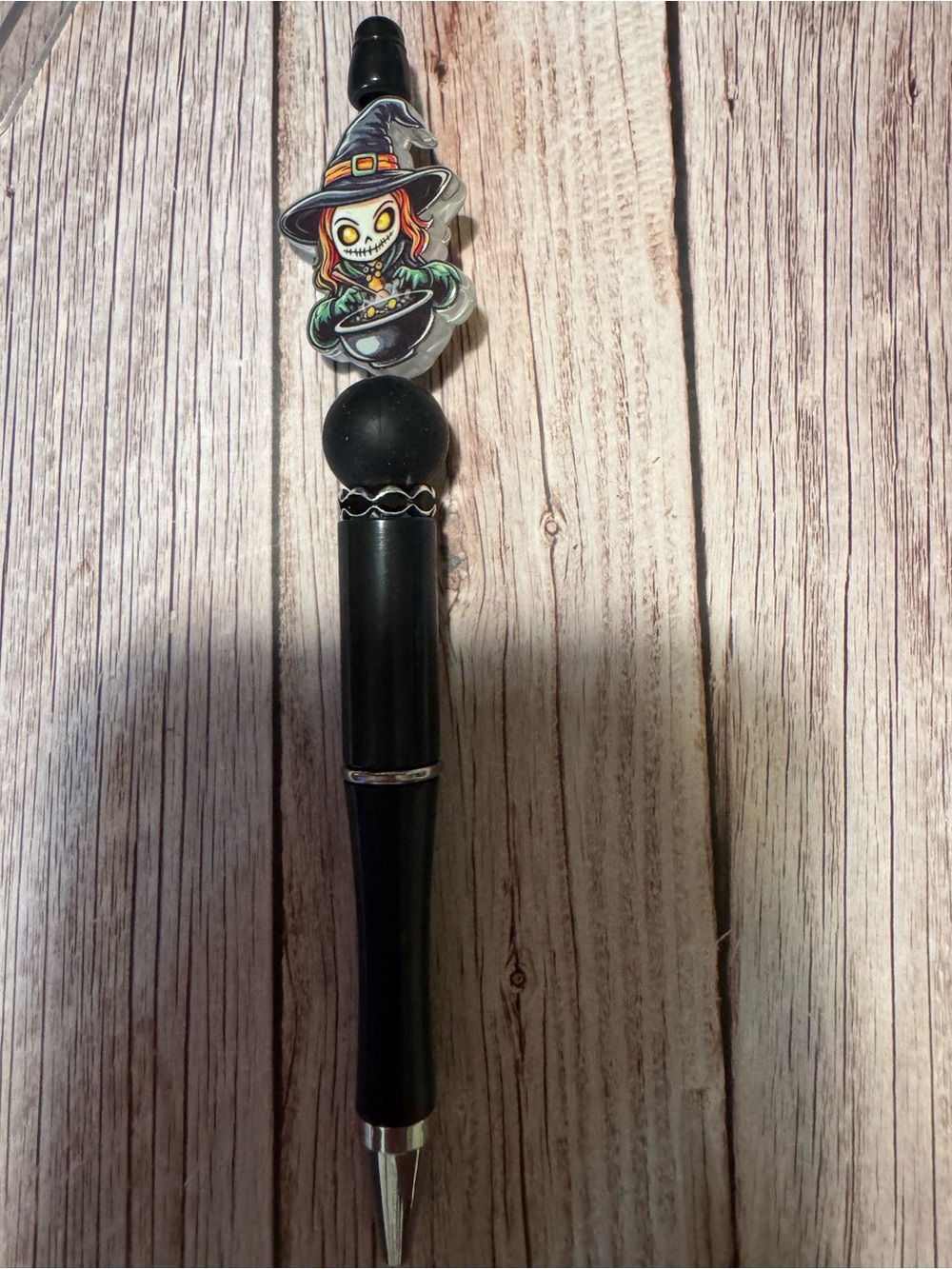 Black Witch-Themed Pen with Decorative Top